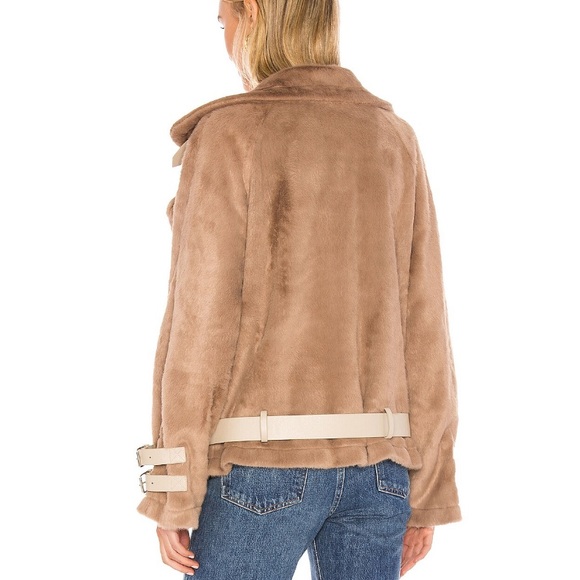 Faux Fur Biker Jacket in Mocha - Picture 2 of 4